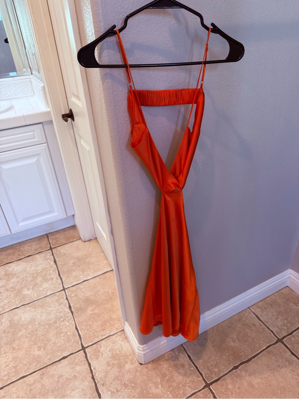 Backless Orange Satin Knot-Front Slip Dress size small